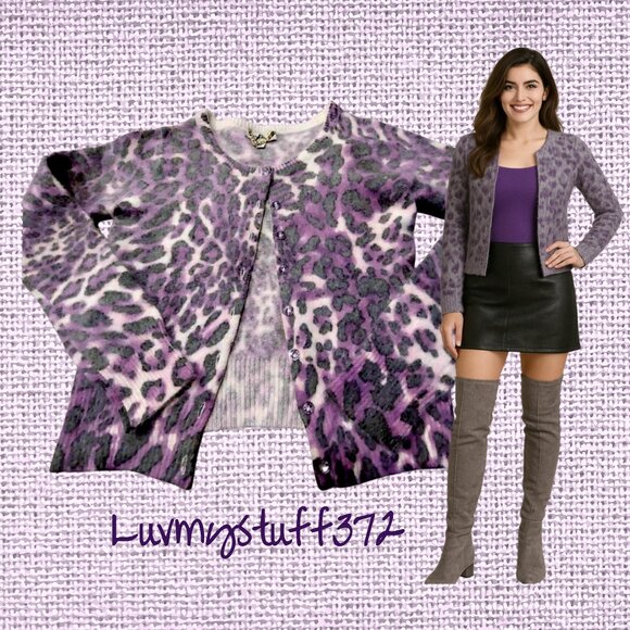 Cute Angora Animal Print Cardigan Sweater - Picture 4 of 8